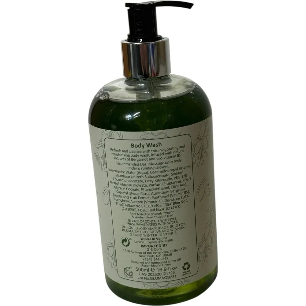 Bluma Olive Bergamot & Oud Vegan Body Wash 16.9 fl oz‎ Pump Bottle